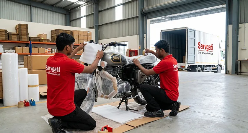 Professional bike transportation packing with bubble wrap and protective materials for safe damage free delivery in India