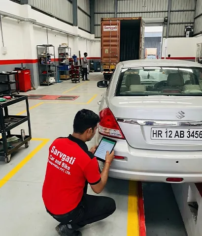 Car being inspected before transport