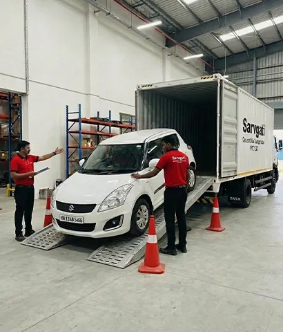 Car being unloaded from a carrier