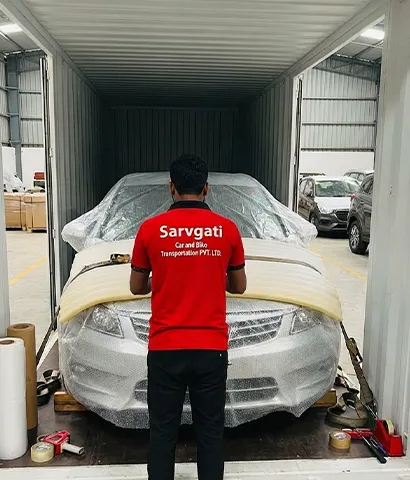 Car or bike securely packed with foam and bubble wrap for transport