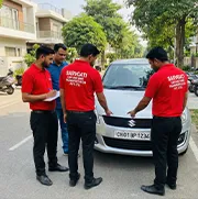 Sarvgati team planning vehicle pickup in Chandigarh with CH number plate car
