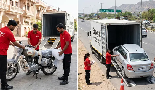 Closed container car carrier truck transporting car from Jaipur