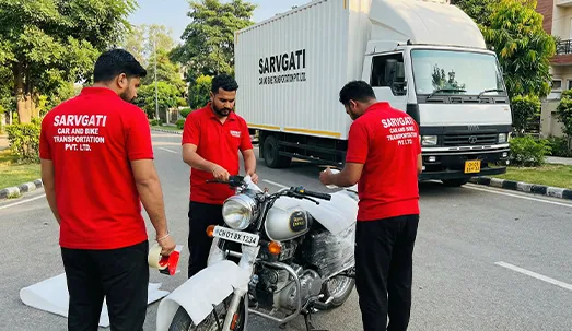 Bike packed and secured for transport in Chandigarh with CH number plate
