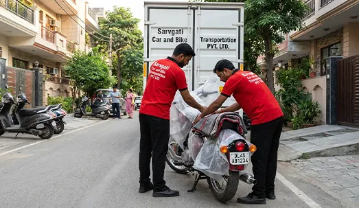 Bike transport service in Delhi with protective packing by Sarvgati Car and Bike Transportation PVT. LTD.